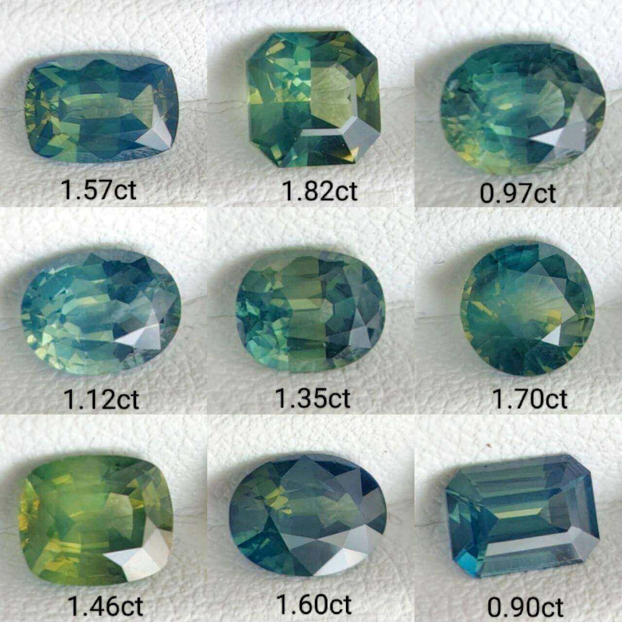 Australian Teal Parti Sapphires, Unheated Sapphires, Bi-Color Sapphire, Green Sapphire