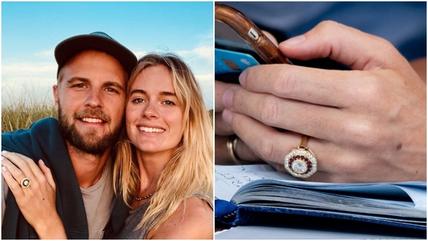 Actor Cressida Bonas (also Prince Harry’s former girlfriend) recently got engaged and now sports a bold octagonal gemstone surrounded by a halo of rubies and another of smaller stones. In sharp pieces, an array of smaller complementing gems can be a great choice. Cressida opted for a bespoke design, and it shows that wearability was a priority for the actor, despite the unusual design elements.