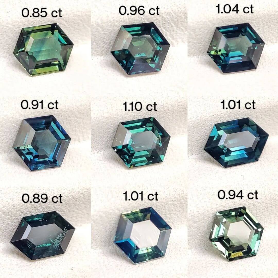 Hexagon cut teal and mermaid sapphires Lot