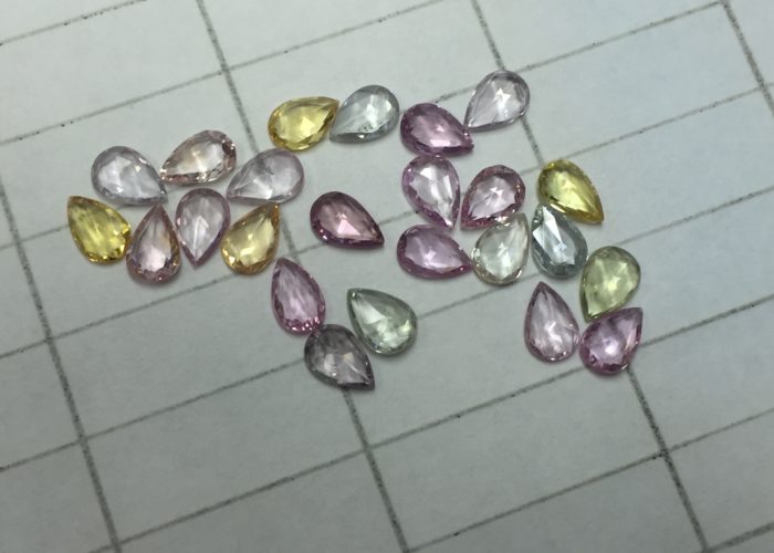Rose cut sapphire pear shape yellow, pink color