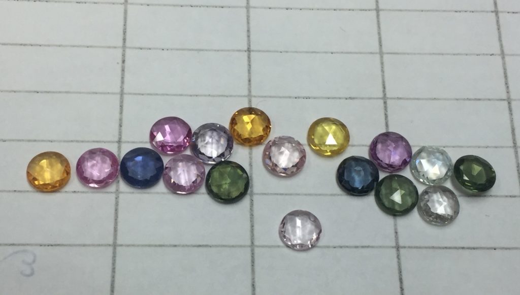pink, white, yellow, blue rose cut sapphire