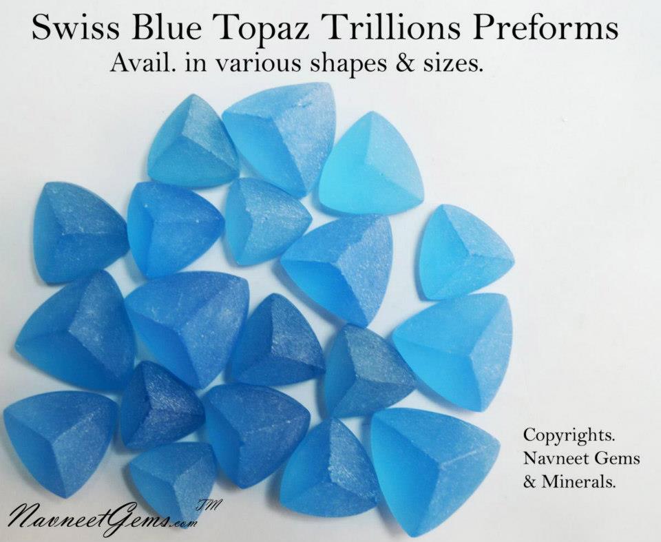Swiss Blue Topaz Preforms & Rough Trillions