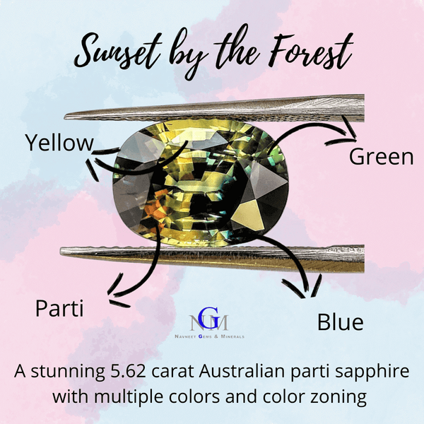 A Stunning 5.62 carat Asutralian Parti Sapphire with multiple colors and color zoing.