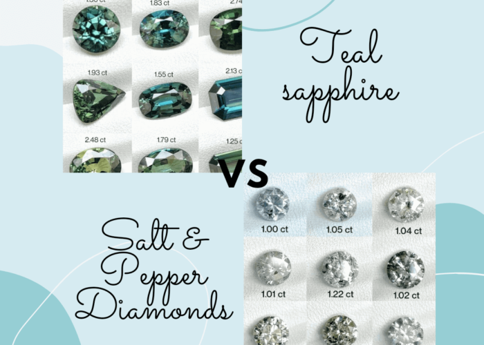 Teal Sapphire VS Salt & Pepper Diamonds